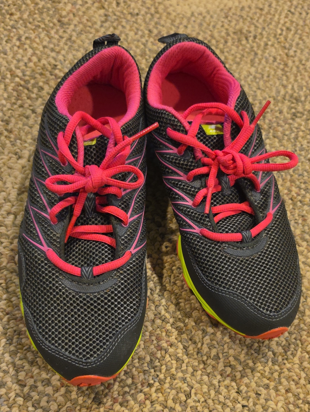 New Balance Womens Black Sneakers with Pink and Neon Yellow Accents